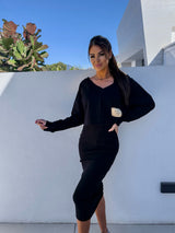 Damen Pullover und Kleid Zweiteiler Set – Schwarz