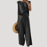 Nerida | Damen Zweiteiler Ärmelloses Top Weite Hose – Schwarz