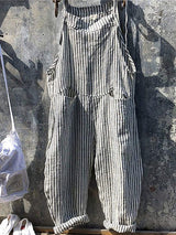 Keeley – Gestreifte Latzhose Mit Overalls – Grau