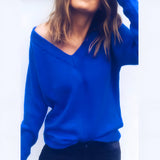 Damen Pullover mit V-Ausschnitt und lockerem Pullover | Perfekt für alle Jahreszeiten – Blau