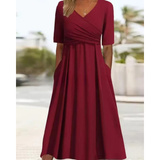 Nina | Damen Festliches Wickel Abendkleid Midi – Rot