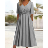 Nina | Damen Festliches Wickel Abendkleid Midi – Grau