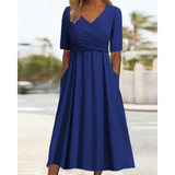 Nina | Damen Festliches Wickel Abendkleid Midi – Blau