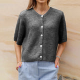 Kurzärmliger Rundhals-Cardigan für Damen | Ideal für alle Jahreszeiten – Dunkelgrau