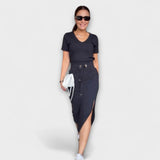 Danielle - Elegantes V-Ausschnitt-Top mit passendem Rock – Schwarz