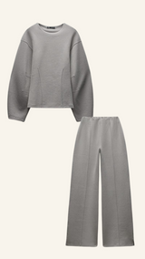 Damen Set | Oversized Top mit weitem Bein und klarer Form – Grau