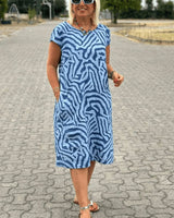 Dorothee – Weiches Baumwollkleid Mit Seitentaschen – Blau