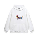 Unisex Oversize Hoodie mit Dackel-Stickerei und Kängurutasche – Weiß