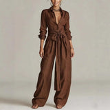 Octavia | Damen Koordinierten Set mit Hemdbluse – Kaffee