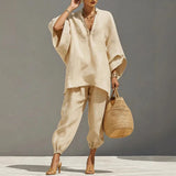 Octavia | Damen Oversize Tunika Zweiteiler Set – Aprikose