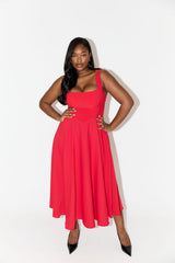 Amelia | Zeitloses, fließendes Midikleid – Rot