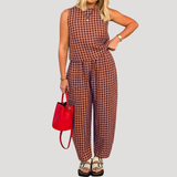 Odile | Damen Karo Zweiteiler Ärmellos Weite Hose – Orange
