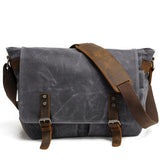 Conway™ Retro Umhängetasche Aus Gewachstem Baumwoll-Canvas – Vintage Messenger Bag Mit Laptopfach – Grau
