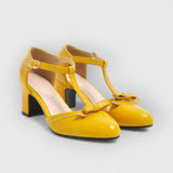 NELLY | Orthopädische Vintage-Heels mit Schleife – Gelb