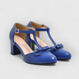 NELLY | Orthopädische Vintage-Heels mit Schleife – Blau