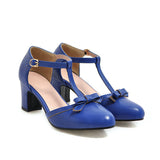 MORGANA™ - Elegante Retro-Sandaletten Mit T-Riemen, Dekorativer Schleife Und Bequemem Absatz – Blau