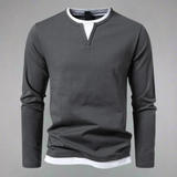 GINO™ Baumwollpullover Für Herren Mit V-Ausschnitt & Modernem Layer-Look - Lässiger Stil & Komfort – Dunkelgrau