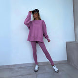 YACHI™ - Entspanntes Sweatshirt mit langen Ärmeln und Hosenensemble – Lila