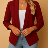 Damen Blazer | Offene Front klare Linienführung strukturierte Form – Rot