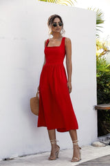 Lilivienne – Elegantes Baumwoll-Leinen-Kleid – Rot