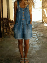 Entspanntes Shorts-Jumpsuit mit verstellbaren Trägern – Blau