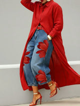 Rhona - Set aus Hemd mit Knopfleiste und bedruckter Jeans – Rot
