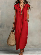 Ivara - Premium-Leinen-Maxikleid – Rot