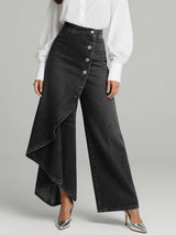 Stylische Damen High-Waisted Weitbein Jeans mit Relaxed Fit – Schwarz