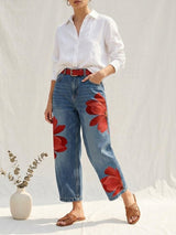 Sophia - Elegante Blumenhose – Rot