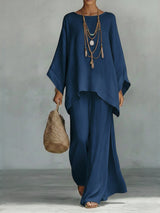Celine™ | Schickes Leinen-Zweiteiler-Ensemble – Marineblau
