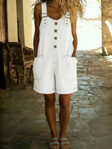 Entspanntes Shorts-Jumpsuit mit verstellbaren Trägern – Weiß