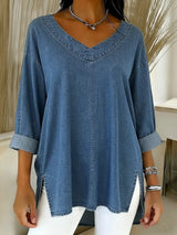 JESSICA | Lässiges V-Ausschnitt T-Shirt – Blau