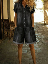 Lässiger Damen Kurz-Overall – Schwarz
