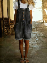 Entspanntes Shorts-Jumpsuit mit verstellbaren Trägern – Schwarz