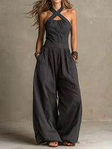 Karissa - Fließender Jumpsuit mit weitem Bein – Schwarz