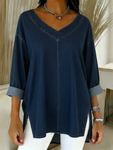 JESSICA | Lässiges V-Ausschnitt T-Shirt – Marineblau