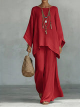 Celine™ | Schickes Leinen-Zweiteiler-Ensemble – Rot