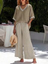 Alira Gestreiftes Zweiteiliges Set – Khaki