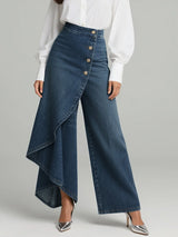 Stylische Damen High-Waisted Weitbein Jeans mit Relaxed Fit – Marineblau