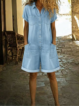 Lässiger Damen Kurz-Overall – Hellblau
