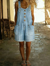 Entspanntes Shorts-Jumpsuit mit verstellbaren Trägern – Hellblau