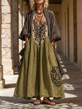 Entspanntes Bohemian Leinen-Baumwoll-Zweiteiler-Outfit – Oliven