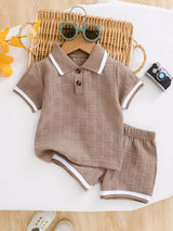 Basil - Strukturiertes Set aus Poloshirt und Shorts – Beige