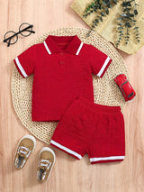 Basil - Strukturiertes Set aus Poloshirt und Shorts – Rot