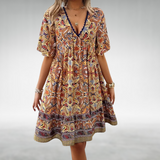 Ottilia | Damen Boho V-Ausschnitt Minikleid – Gelb