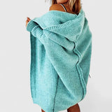 Oversized Damen Strickjacke mit Kapuze – Blau
