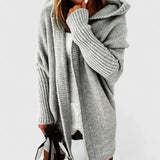 Oversized Damen Strickjacke mit Kapuze – Grau