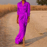 Damen-Maxikleid aus Chiffon mit Wickeloptik und langen Ärmeln – Flieder