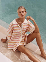 Pauline | Zweiteiliges Strick-Set mit Hemd & Shorts – Rosa
