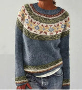 Izzel™ - Gemütlicher Fair Isle Pullover – Grau mit Grün